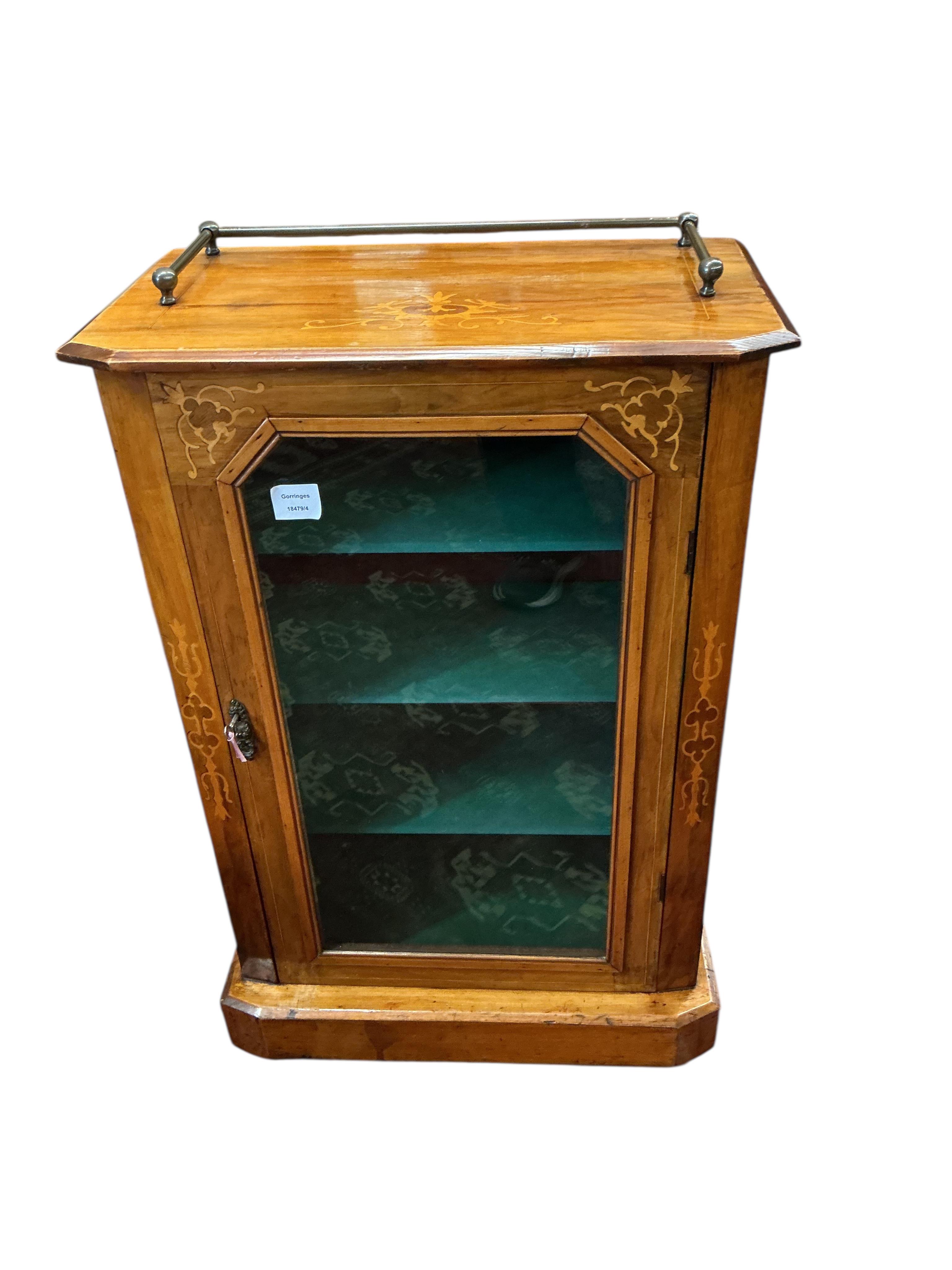 A late Victorian inlaid walnut music cabinet, width 57cm, depth 31cm, height 88cm